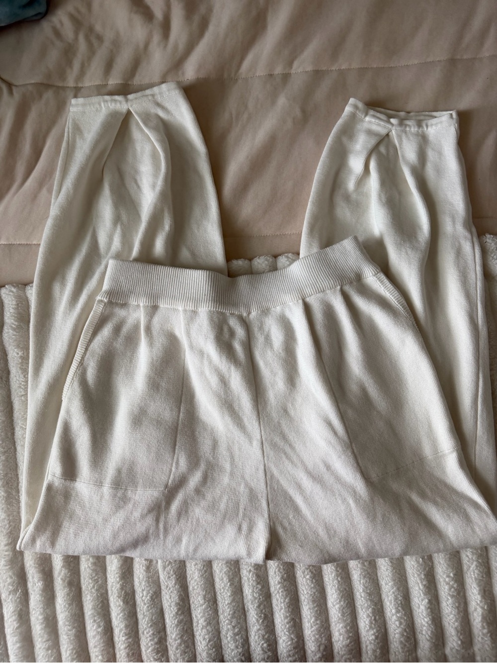 Amazon Cream Knit Jogger Pants with Patch Pockets